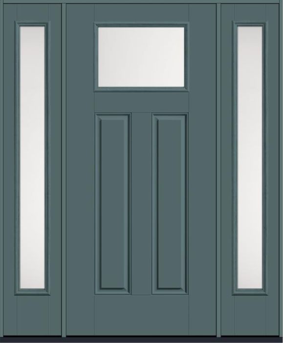 80 Satin Etch Craftsman Top View 2 Panel Smooth Fiberglass Single Door,Sidelites , WBD Impact