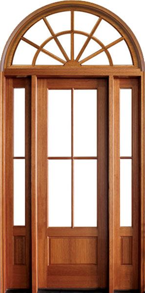 96" Mahogany Alexandria TDL 4 Lite Single Door/2Sidelite & Round Transom