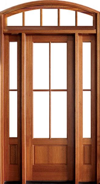 96" Mahogany Alexandria TDL 4 Lite Single Door/2Sidelite & Segment Transom