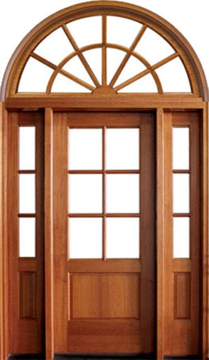 80" Mahogany Alexandria TDL 6 Lite Single Door/2Sidelite & Round Transom