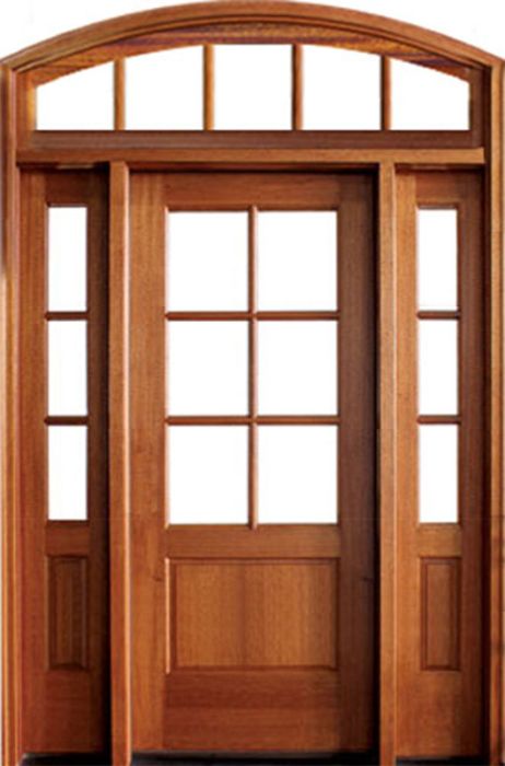 80" Mahogany Alexandria TDL 6 Lite Single Door/2Sidelite & Segment Transom