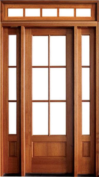 96" Mahogany Alexandria TDL 6 Lite Single Door/2Sidelite & Rec Transom