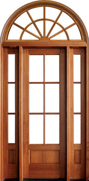 96" Mahogany Alexandria TDL 6 Lite Single Door/2Sidelite & Round Transom