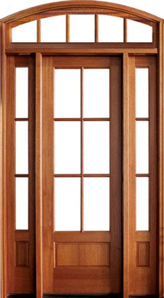96" Mahogany Alexandria TDL 6 Lite Single Door/2Sidelite & Segment Transom