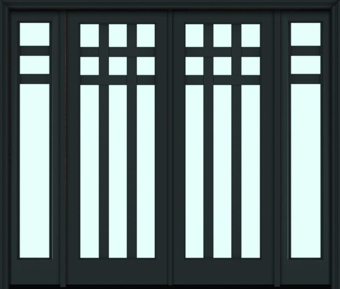 96" Full Lite 9 Lite 3.5" Designer SDL Arizona Nova 90 Modern Smooth Fiberglass Double Door, Sidelites