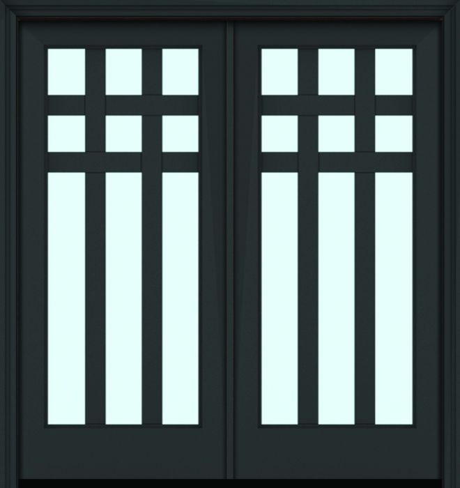 80" Full Lite 9 Lite 3.5" Designer SDL Arizona Nova 90 Modern Smooth Fiberglass Double Door