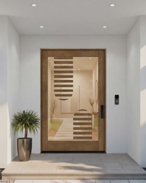 Arqos | 1, Full Glass, Asymmetrical / Artistic SDO Contemporary Shaker Pivot Door