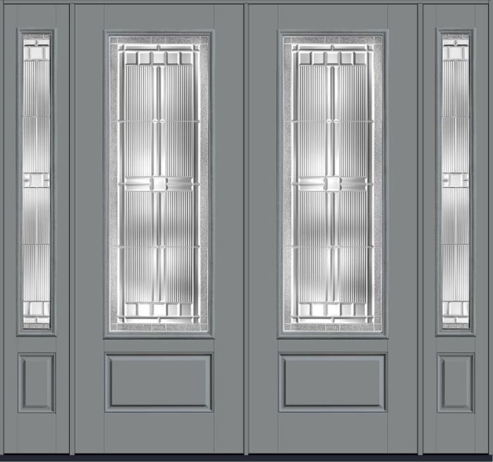 96 Saratoga 3/4 Lite 1 Panel Smooth Fiberglass Double Door,Sidelites , WBD Impact