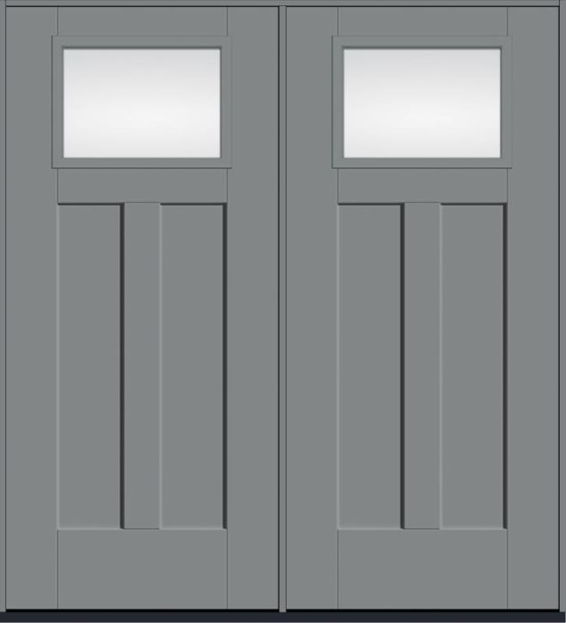 80 Low-E Craftsman Top View 2 Panel Shaker Smooth Fiberglass Double Doors , WBD Impact