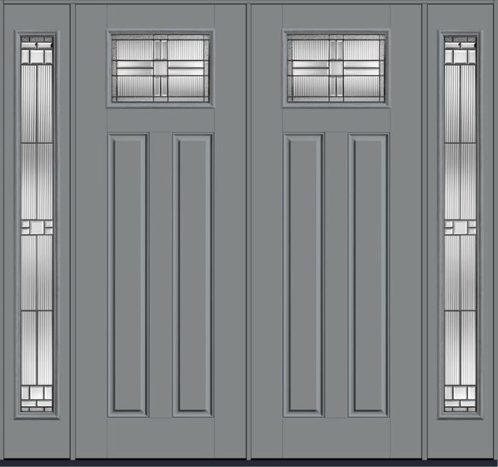 96 Saratoga Craftsman Top View 2 Panel Smooth Fiberglass Double Door,Sidelites , WBD Impact