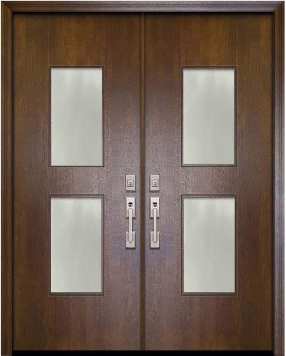 80" Double Newport Woodcraft Mahogany Contemporary Door w/Textured Glass