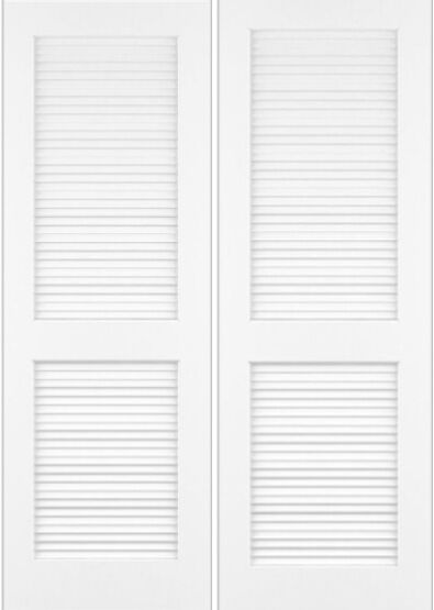 96" Primed Wood Louver over Louver Double Door