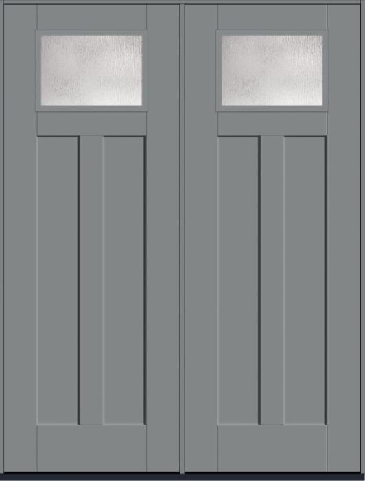 96 Rainglass Craftsman Top View 2 Panel Shaker Smooth Fiberglass Double Doors , WBD Impact