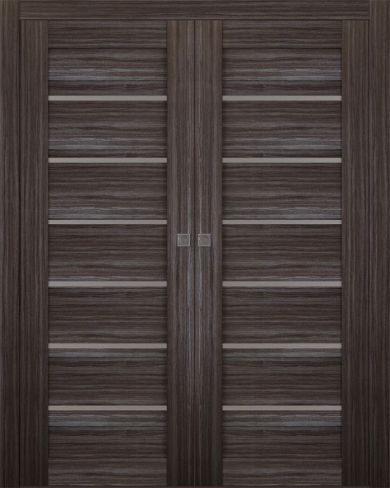 Prefinished Alba Gray Oak Modern Interior Double Pocket Door