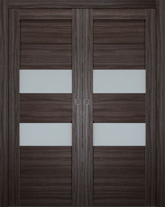 Prefinished Dessa Vetro Gray Oak Modern Interior Double Pocket Door