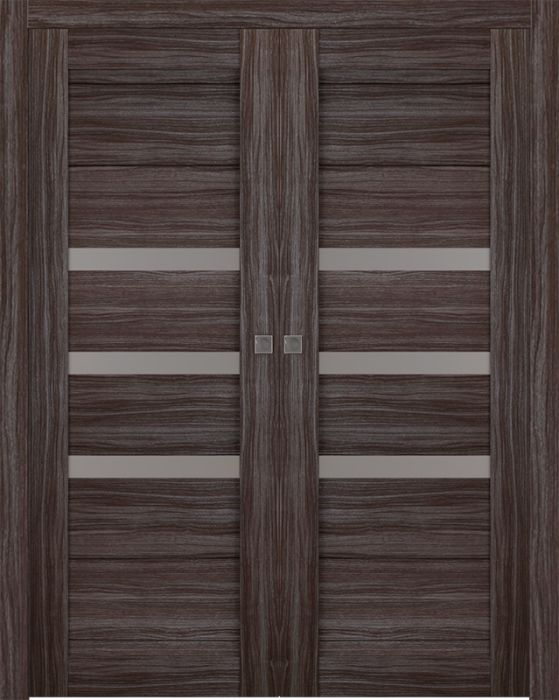 Prefinished Dora Vetro Gray Oak Modern Interior Double Pocket Door
