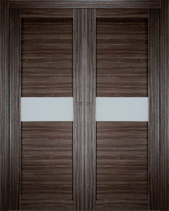 Prefinished Edna Vetro Gray Oak Modern Interior Double Pocket Door