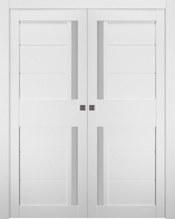 Prefinished Esta Vetro Bianco Noble Modern Interior Double Pocket Door