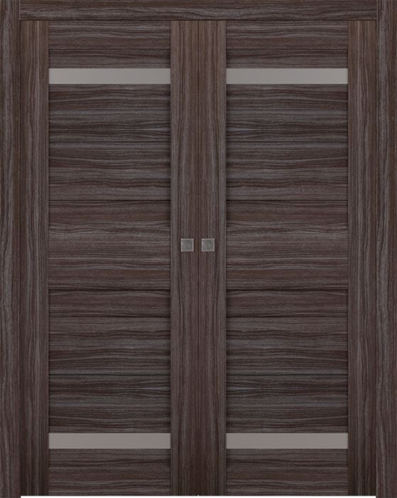 Prefinished Imma Vetro Gray Oak Modern Interior Double Pocket Door
