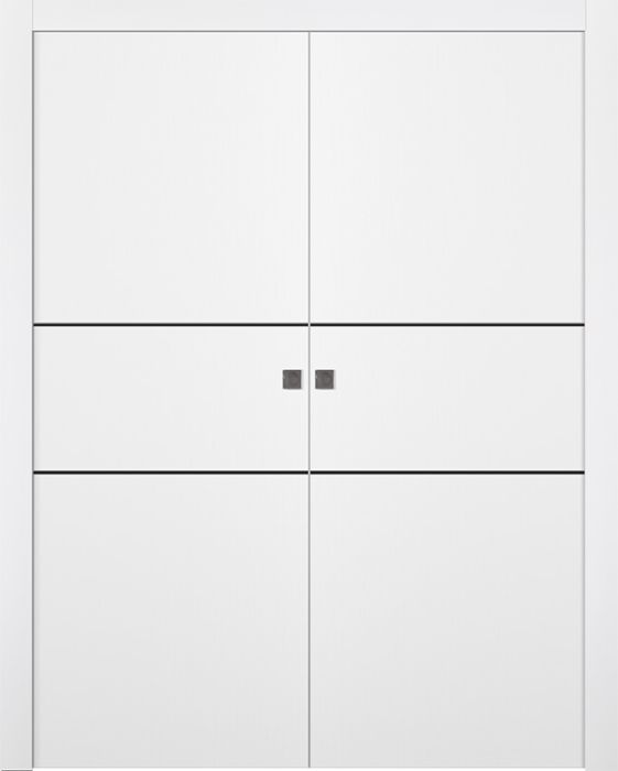 Prefinished Optima 2H Black Snow White Modern Interior Double Pocket Door
