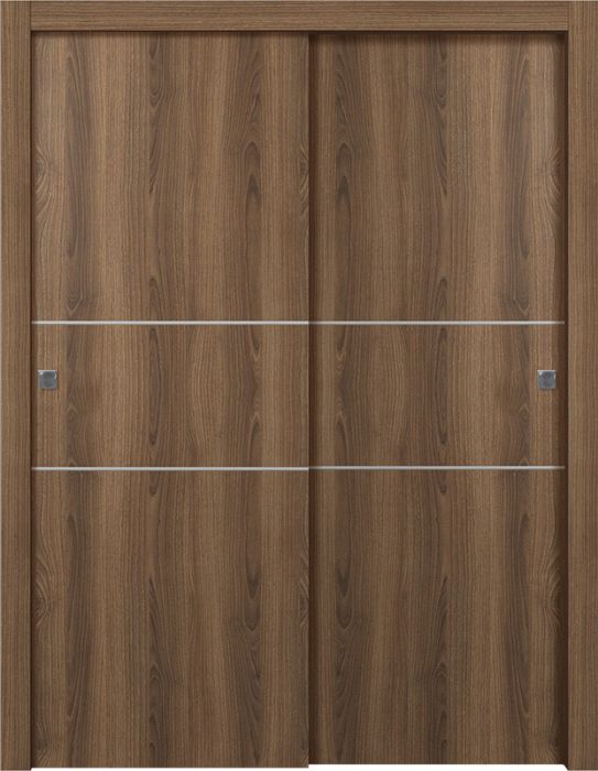 Prefinished Optima 2H Pecan Nutwood Modern Interior Bypass Door