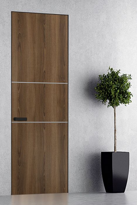 Prefinished Optima 2H Pecan Nutwood Modern Interior Single Door with Invisible Frame