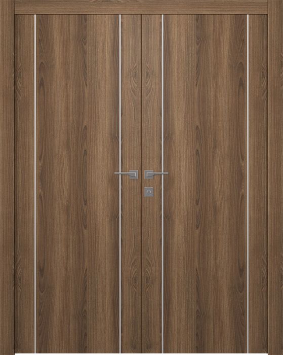 Prefinished Optima 2U Pecan Nutwood Modern Interior Double Door