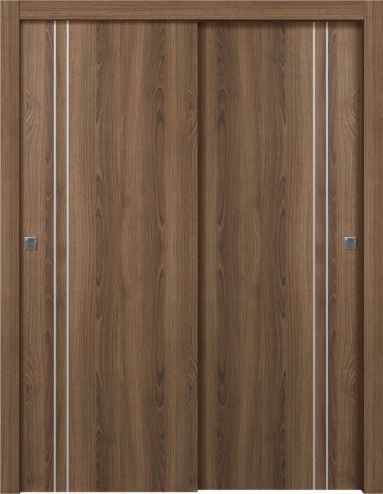 Prefinished Optima 2V Pecan Nutwood Modern Interior Bypass Door