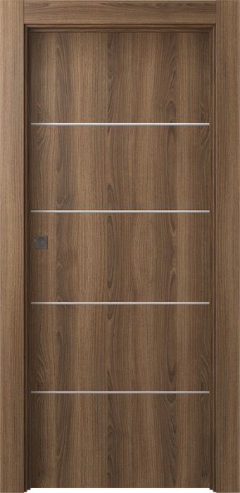 Prefinished Optima 4H Pecan Nutwood Modern Interior Single Pocket Door
