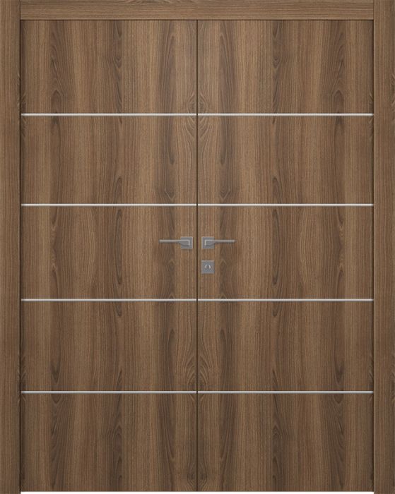 Prefinished Optima 4H Pecan Nutwood Modern Interior Double Door