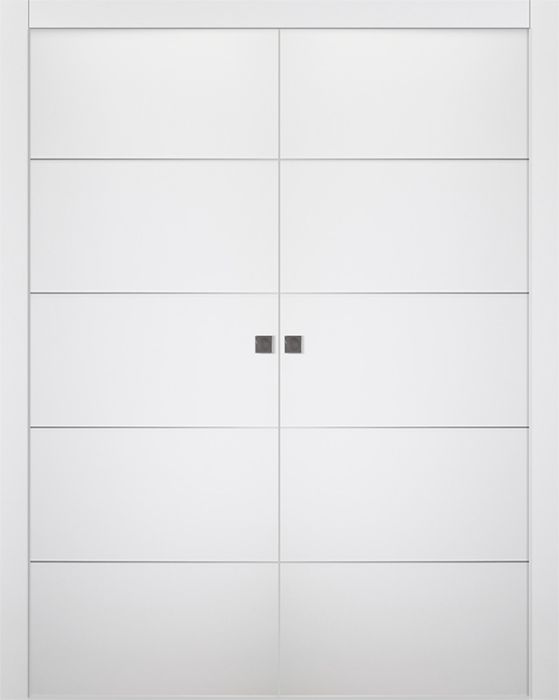 Prefinished Optima 4H Snow White Modern Interior Double Pocket Door
