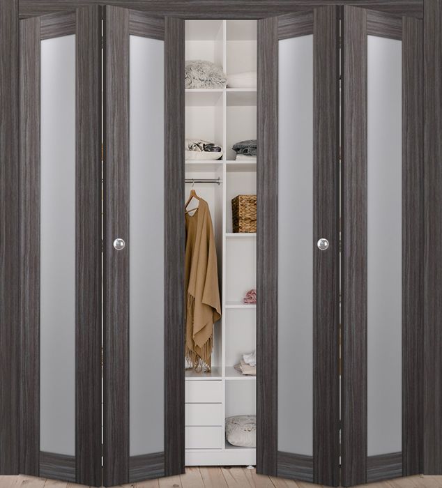 Prefinished Palladio 207 Vetro Gray Oak Modern Interior Bi-Fold 4 Door