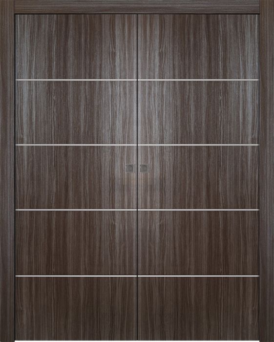 Prefinished Palladio 4H Gray Oak Modern Interior Double Pocket Door