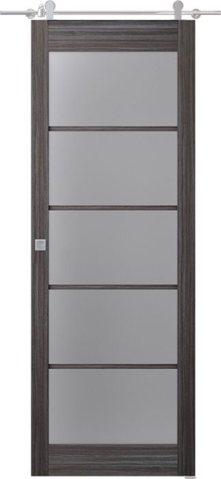 Prefinished Palladio 5 Lite Vetro Gray Oak Modern Interior Barn Door