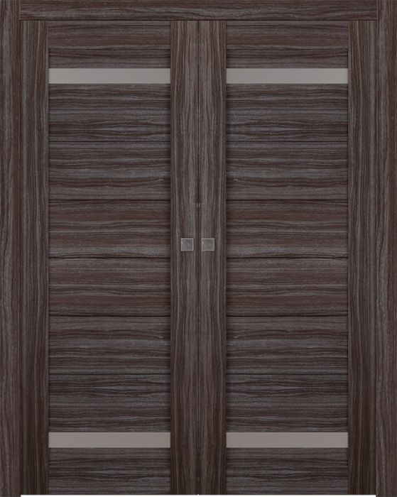 Prefinished Perla Vetro Gray Oak Modern Interior Double Pocket Door