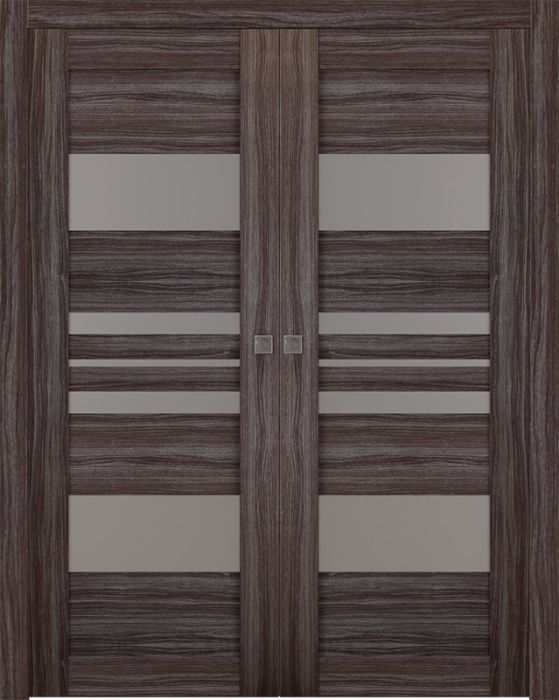 Prefinished Romi Vetro Gray Oak Modern Interior Double Pocket Door