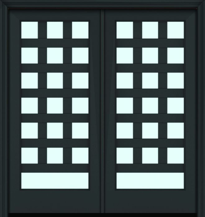 80" Full Lite 3.5" Designer SDL Barcelona Nova 90 Modern Smooth Fiberglass Double Door
