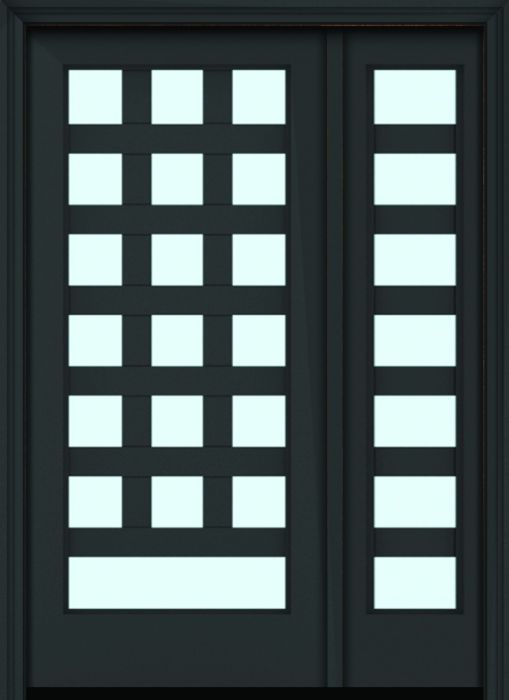 80" Full Lite 3.5" Designer SDL Barcelona Nova 90 Modern Smooth Fiberglass Single Door, Sidelite
