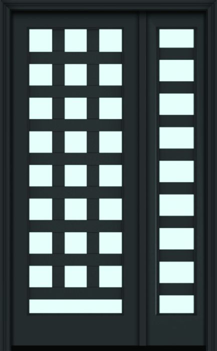96" Full Lite 3.5" Designer SDL Barcelona Nova 90 Modern Smooth Fiberglass Single Door, Sidelite