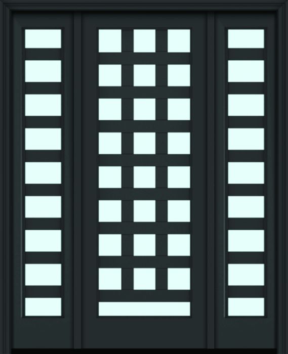 96" Full Lite 3.5" Designer SDL Barcelona Nova 90 Modern Smooth Fiberglass Single Door, Sidelites