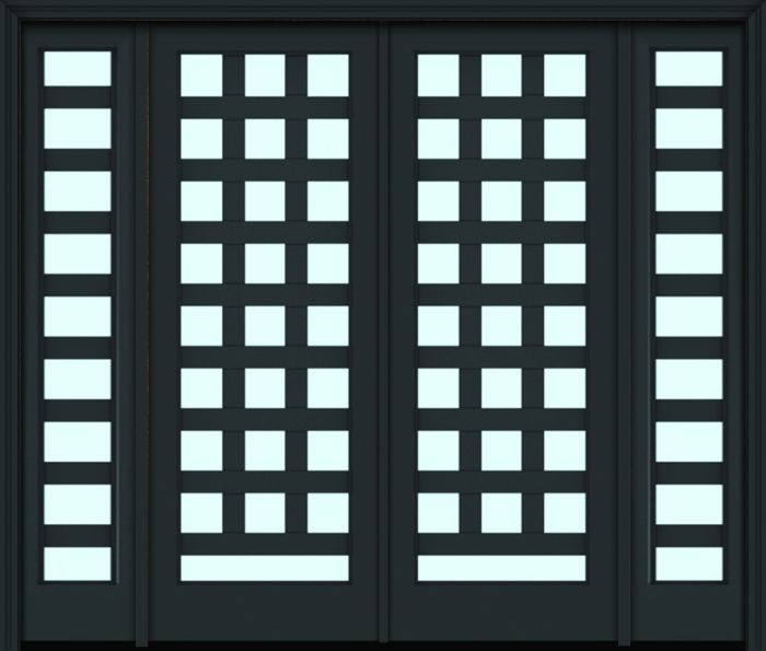 96" Full Lite 3.5" Designer SDL Barcelona Nova 90 Modern Smooth Fiberglass Double Door, Sidelites
