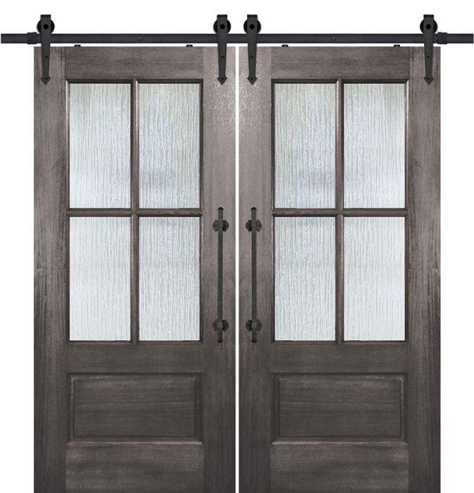 80" Mahogany 4 Lite SDL Double Barn Door