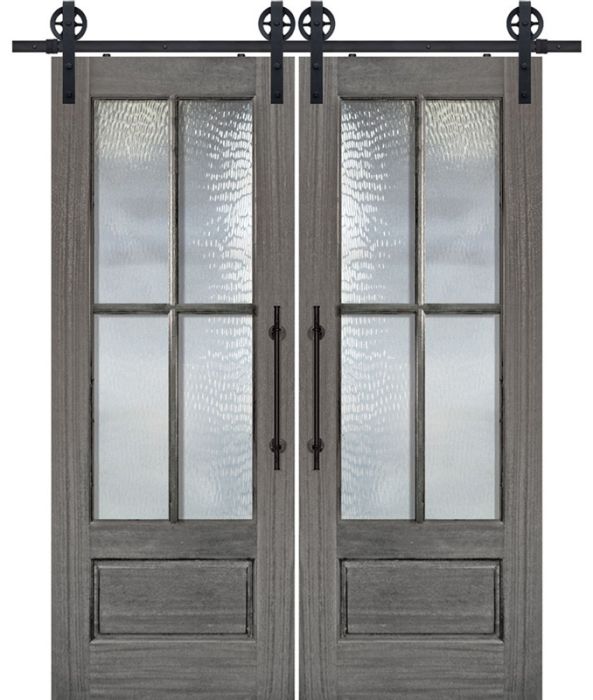 96" Mahogany 4 Lite SDL Double Barn Door