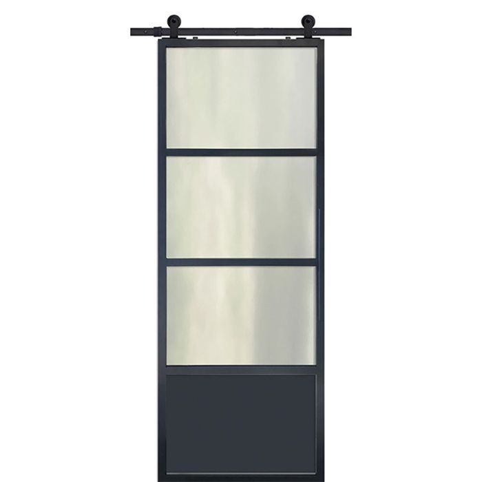 3 Lite 1 Panel Contemporary Metal Single Barn Door