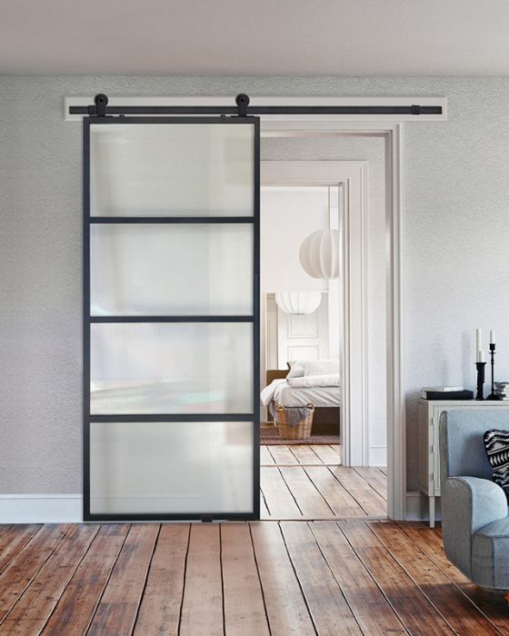 4 Lite Contemporary Metal Single Barn Door