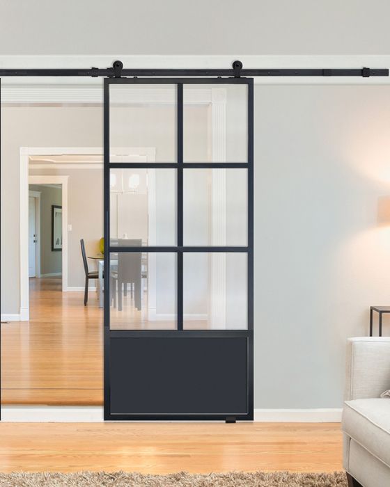 6 Lite 1 Panel Contemporary Metal Single Barn Door