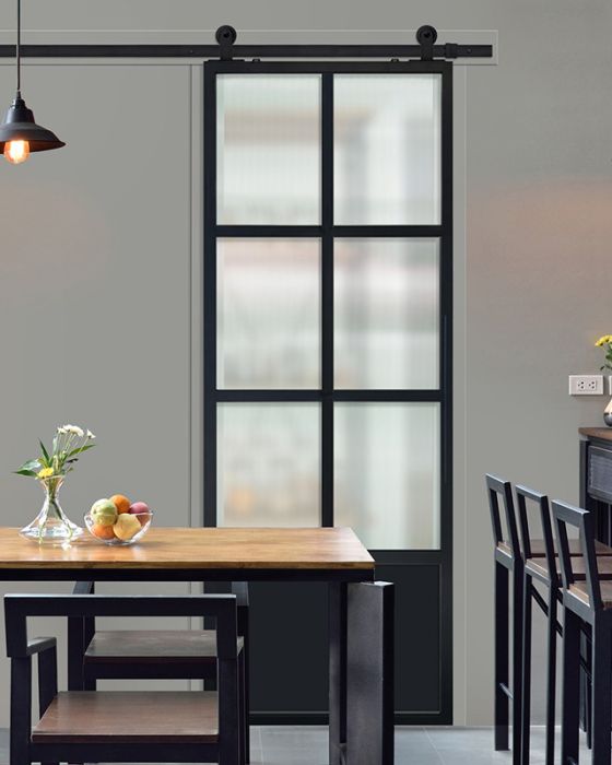 6 Lite 1 Panel Contemporary Metal Single Barn Door