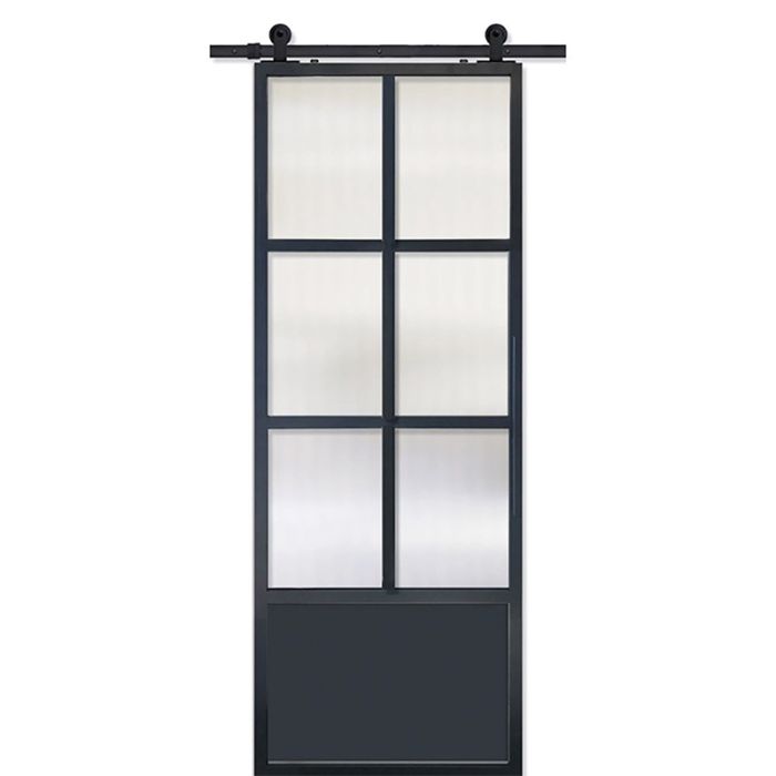 6 Lite 1 Panel Contemporary Metal Single Barn Door