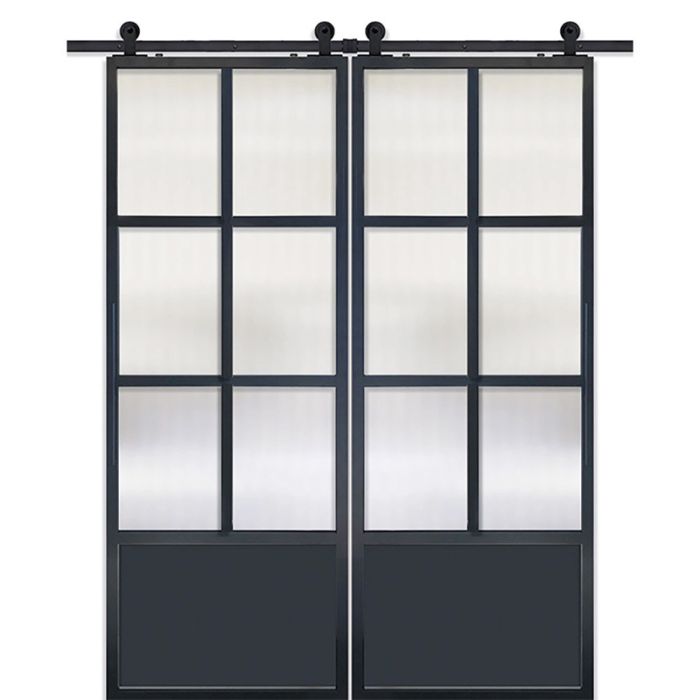6 Lite 1 Panel Contemporary Metal Double Barn Door