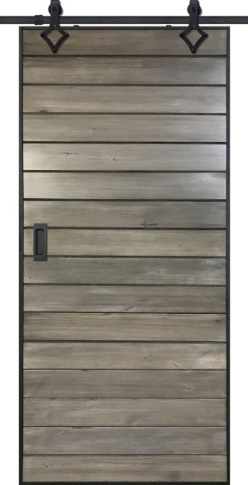 Horizontal Iron Plank Single Barn Door- Knotty Alder